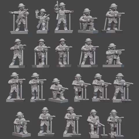 British WW2 Infantry with Thompson SMGs (1939-45) with Respirators WWII-GB-2 by Turner Miniatures