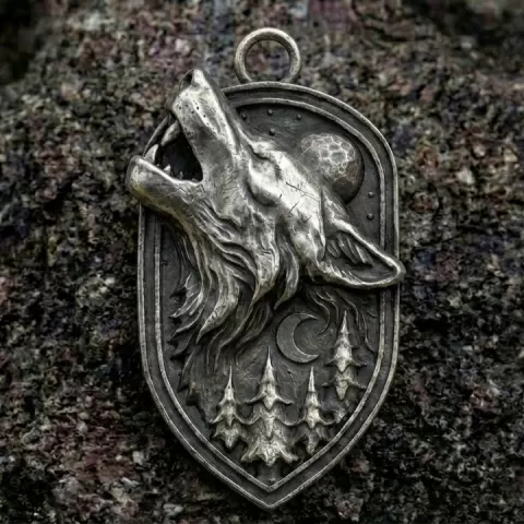 Wolf “Moon Howl Pendant” by 3dmodelgallery