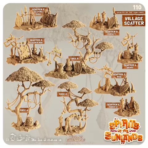 Spirits of the Sunlands Terrain Essentials - Village Scatter (Pre-Supported) by Terrain Essentials by Cast n Play