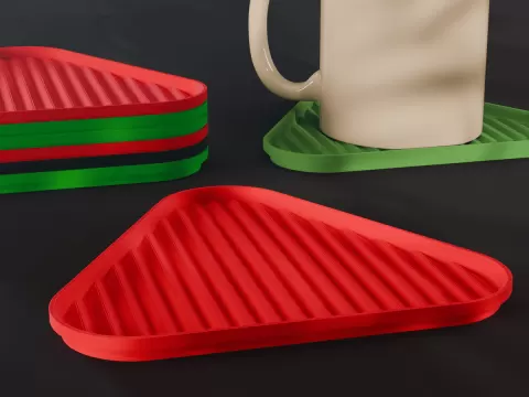 Stackable Wavy Triangle Coaster Set 3D Print STL File | 3 Sizes