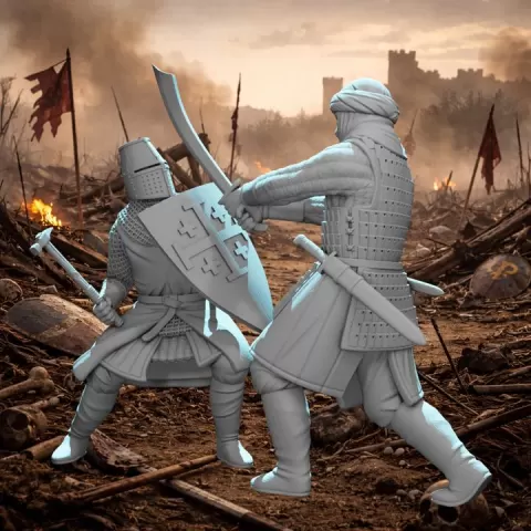 Crusader Knight vs Saracen Warrior – Kingdom of Jerusalem Vignette | 28mm/32mm STL | Wargaming & TTRPG by Northern Crusades Miniatures