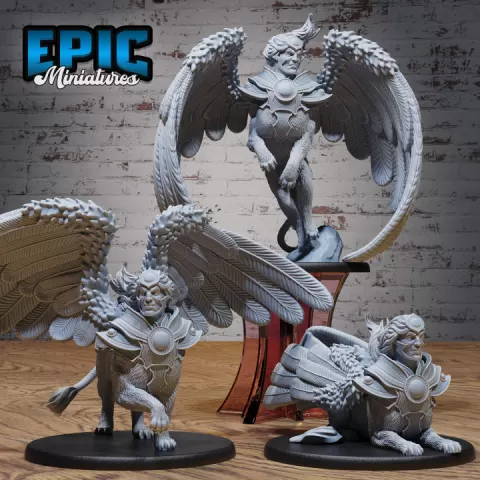 Sphinx Prime Set / Egyptian Creature / Winged Desert Lion / Armored Sand Humanoid Hybrid / Statue Beast / Royal Guard by Epic-Miniatures