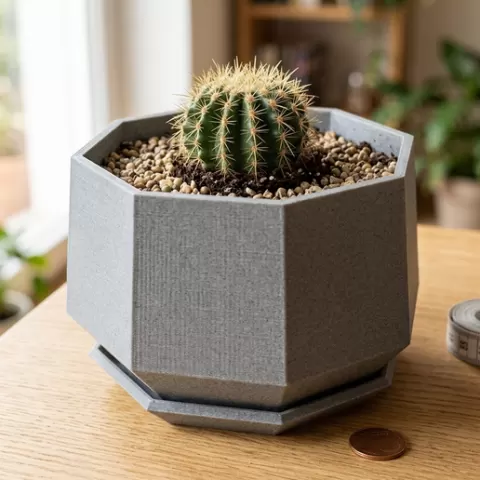 Modern Geometric, Octagonal Planter and Saucer Set