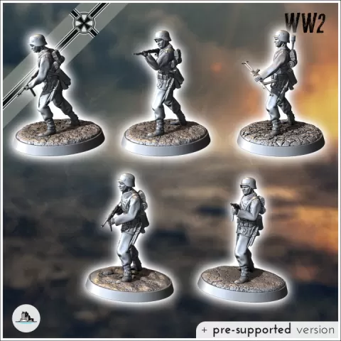 Set of five German WW2 infantry troops (with MP40 and K98k) (1) - Germany Eastern Western Front Normandy Stalingrad Berlin Bulge WWII by Hartolia Miniatures