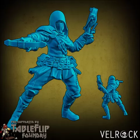 Heroes of Fortune Female Scoundrel with Hand Crossbows (PRESUPPORTED) by Velrock Art Miniatures
