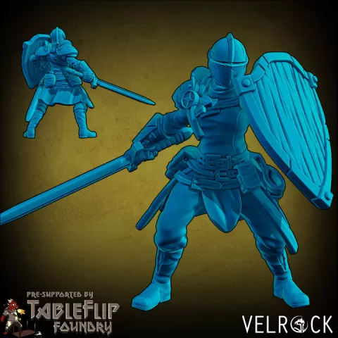 Heroes of Fortune Female Knight with Sword and Shield (PRESUPPORTED) by Velrock Art Miniatures