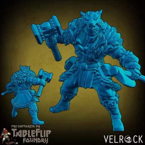 Heroes of Fortune Male Outlander with Hammer and Axe (PRESUPPORTED) by Velrock Art Miniatures