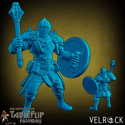 Heroes of Fortune Male Knight with Mace and Shield (PRESUPPORTED) by Velrock Art Miniatures