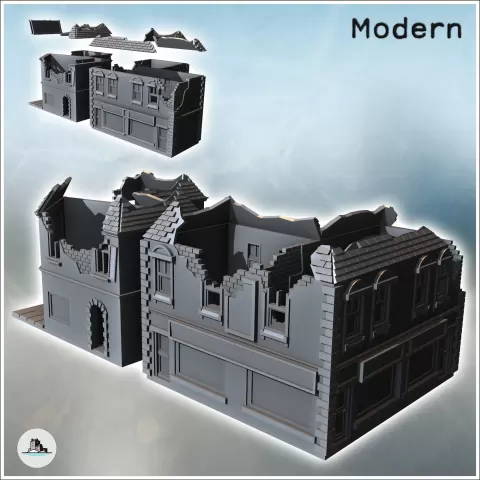 Set of two ruined urban buildings with tiled roofs exposed b - Hartolia Miniatures