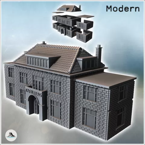 Modern stone hotel De Tafelberg (Oosterbeek, Netherlands) - Modern WW2 WW1 World War Diaroma Wargaming RPG Mini Hobby by Hartolia Miniatures