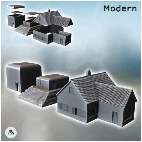 Modern House & Bunker Set for Fortified Defense (7) - Modern WW2 WW1 World War Diaroma Wargaming RPG Mini Hobby by Hartolia Miniatures