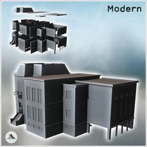 Municipal school with access stairs (Arnhem, The Netherlands) - Modern WW2 WW1 World War Diaroma Wargaming RPG Mini Hobby by Hartolia Miniatures