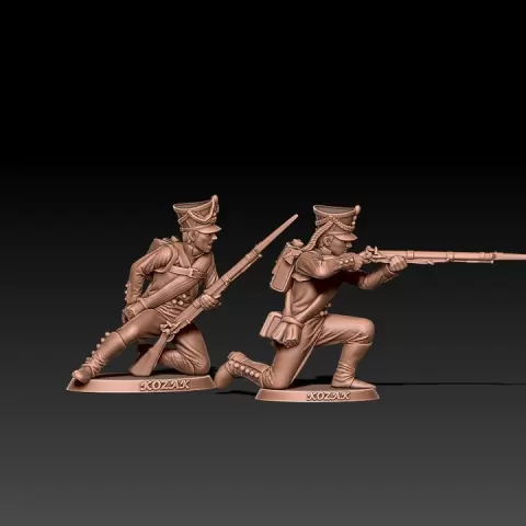 napoleonic russian jagers 1812 kneeling and firing scene by Kozak miniatures