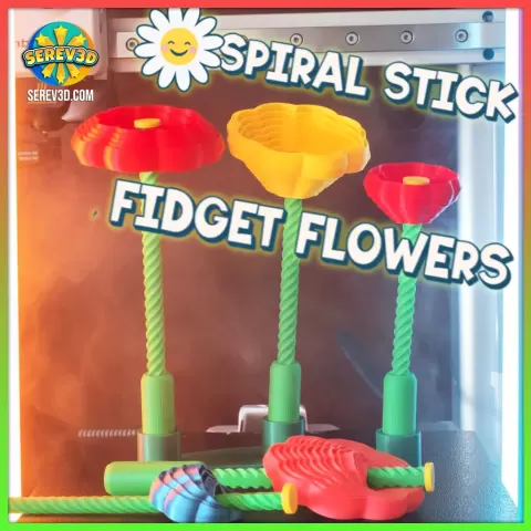 Spiral Stick Fidget Flowers - Spinning Sensory Desk Toy, Adjustable Flower Shapes STL/3MF