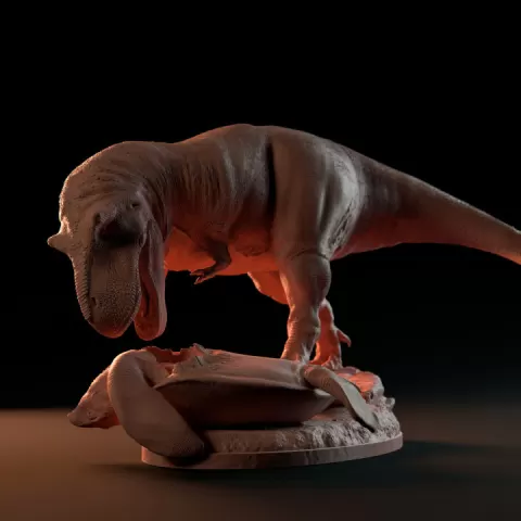 Tyrannosaurus eating turtle 1-35 and 1-72 scale pre-supported dinosaur by Dino and Dog