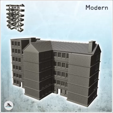 Large multi-storey brick industrial building with chimney (15) - Modern WW2 WW1 World War Diaroma Wargaming RPG Mini Hobby by Hartolia Miniatures