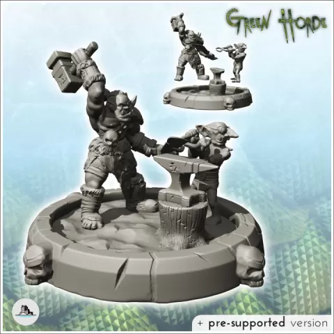 Duo of orc smiths working with anvil (7) - Ork Green Horde Fantasy Beast Chaos Demon Ogre by Hartolia Miniatures