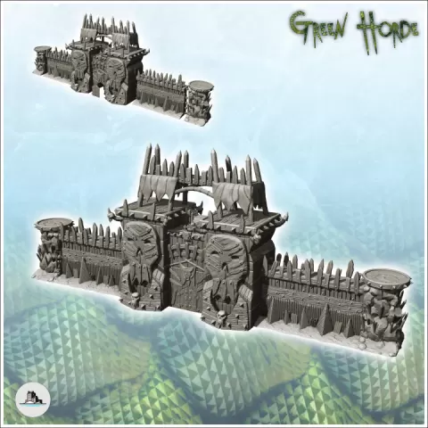 Great orc wall with shooting platforms and wooden battlements (2) - Ork Green Horde Fantasy Beast Chaos Demon Ogre by Hartolia Miniatures