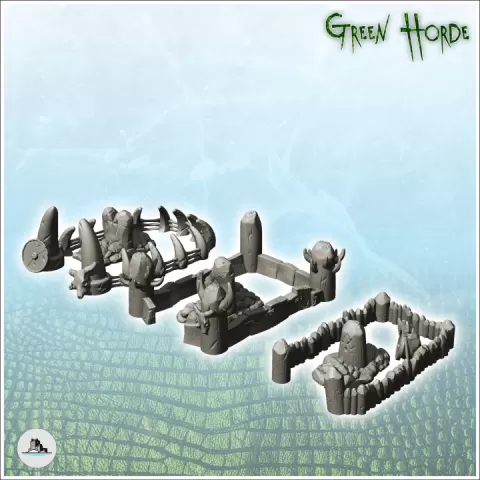Set of three orc stone and wood tombstones (4) - Ork Green Horde Fantasy Beast Chaos Demon Ogre by Hartolia Miniatures