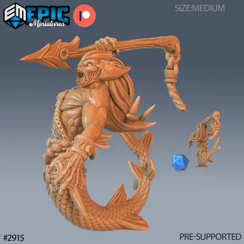 Merman Warrior Attack / Merfolk / Water Fighter / Underwater Lord / Sea Guard / Ocean Encounter by Epic-Miniatures