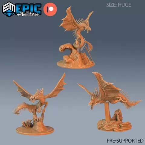 Ocean Drake Set / Legendary Water Dragon / Winged Sea Encounter / Dragonborn Aqua Beast / Draconic Army by Epic-Miniatures