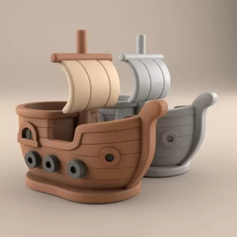 Cute Ship Planter 3D Model STL - HIve