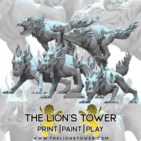 Hellhounds (Set of 5 x 32mm scale presupported miniatures) by The Lion's Tower Adventurers Guild