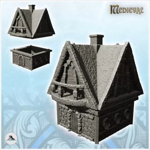 High roofed building with stone terrace and chimney (23) - Medieval Feudal Old Archaic Saga 28mm 15mm by Hartolia Miniatures