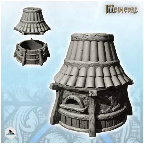 Traditional round hut with rounded tile roof and window (14) - Medieval Feudal Old Archaic Saga 28mm 15mm by Hartolia Miniatures