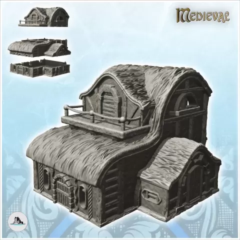 Medieval house with balcony and rope balustrade (2) - Medieval Gothic Feudal Old Archaic Saga 28mm 15mm by Hartolia Miniatures