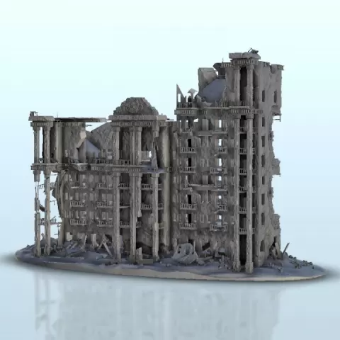 Destroyed modern appartment block 3 - WW3 Cold War miniatures Scenery 28mm 15mm 20mm by Hartolia Miniatures