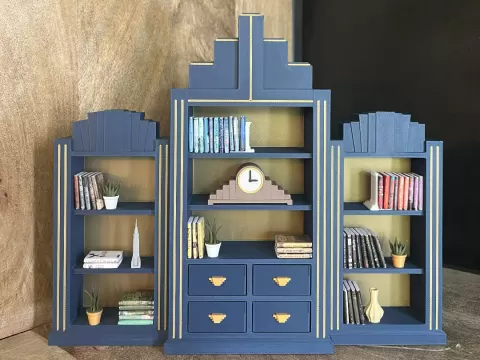 Miniature Art Deco Bookcase – 1:12 Scale