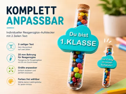Reagenzglas-Aufstecker Text anpassbar