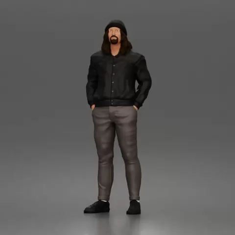 Casual Man Standing Confidently Wearing Jacket Pants Shoes And Beanie by 3DGeschaft Miniatures Figures