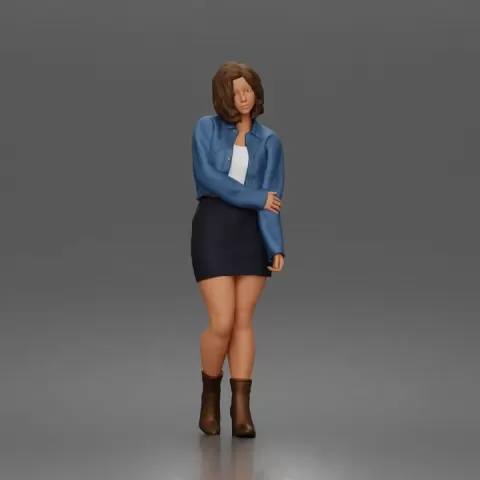 Stylish Woman Standing Gracefully Wearing Jacket Skirt And Boots by 3DGeschaft Miniatures Figures