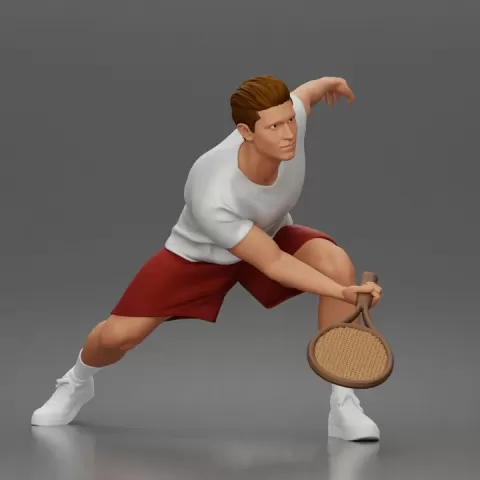 Focused Tennis Player Lunging Forward in Athletic Shirt, Shorts, and Sneakers by 3DGeschaft Miniatures Figures