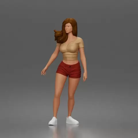 Trendy Woman Standing Confidently in Beanie, Crop Top, and Shorts by 3DGeschaft Miniatures Figures
