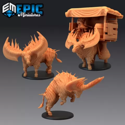 Epic Bull Set / Bulky Horned Load Animal / Tamed Longhorn Encounte / Mount by Epic-Miniatures
