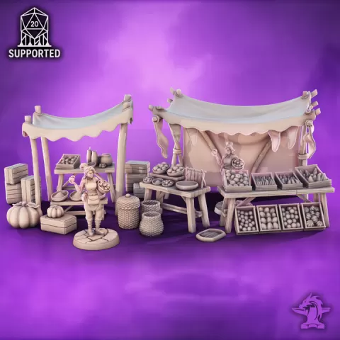 Merchant Stall | Town and Village Market Scatter Scenery | 32mm Tabletop RPG Shop Keeper by The Forge of Many Things
