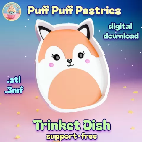 Kawaii Fox Trinket Dish Jewelry Tray - Support-Free .STL .3MF by Puff Puff Pastries