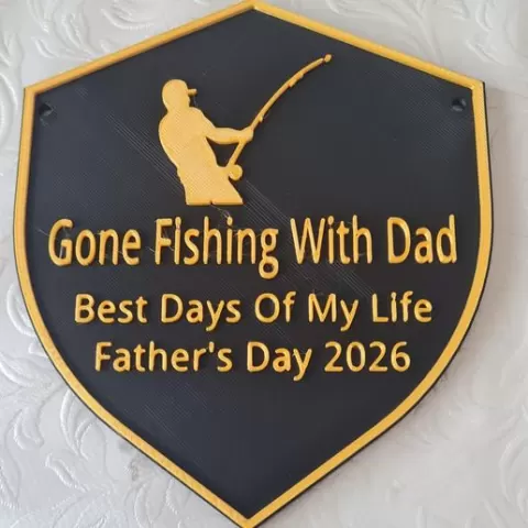 Gone Fishing With Dad - Father's Day Fishing Plaque 2026 | Border Edition Shield Wall Sign | Gift for Fishing Dad