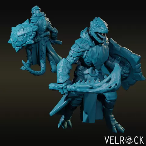 Lizardfolk Warrior with Club and Shield (Male) NOW PRESUPPORTED by Velrock Art Miniatures