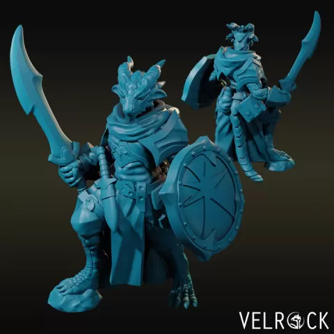 Male Dragonborn Cleric of Tamara with Scimitar and Shield NOW PRESUPPORTED by Velrock Art Miniatures