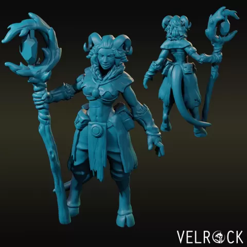 Tiefling Druid with Gnarled Staff (Female) NOW PRESUPPORTED by Velrock Art Miniatures