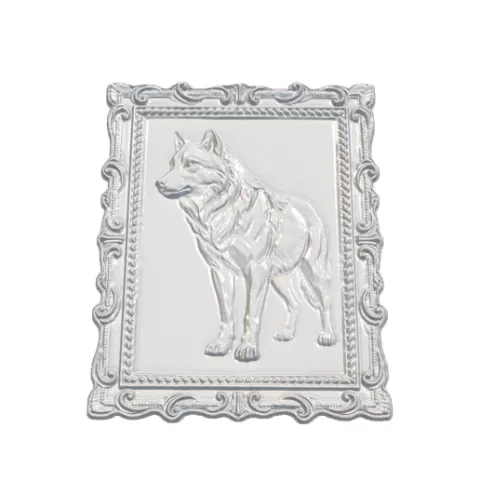 Wolf Portrait Baroque Frame Relief Panel 3D STL CNC Model