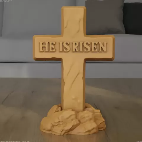He Is Risen Easter Cross STL 3D Print Model