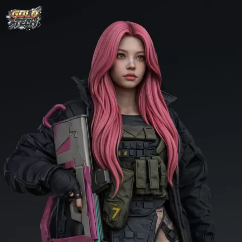 Anime Sniper Girl "June" - Futuristic Cyberpunk Character 3d Print by GoldTech