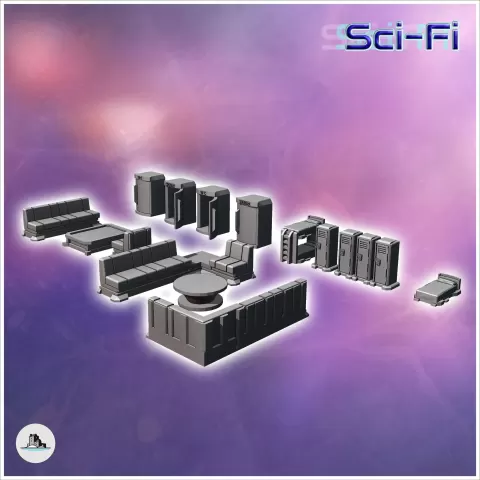 Set of futuristic Sci-Fi interior furniture with beds and so - Hartolia Miniatures